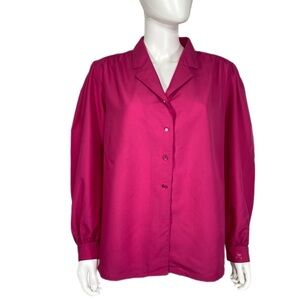 Cat Cay Magenta Vintage Pleated Shoulder Long Sleeve Button Down Blouse
